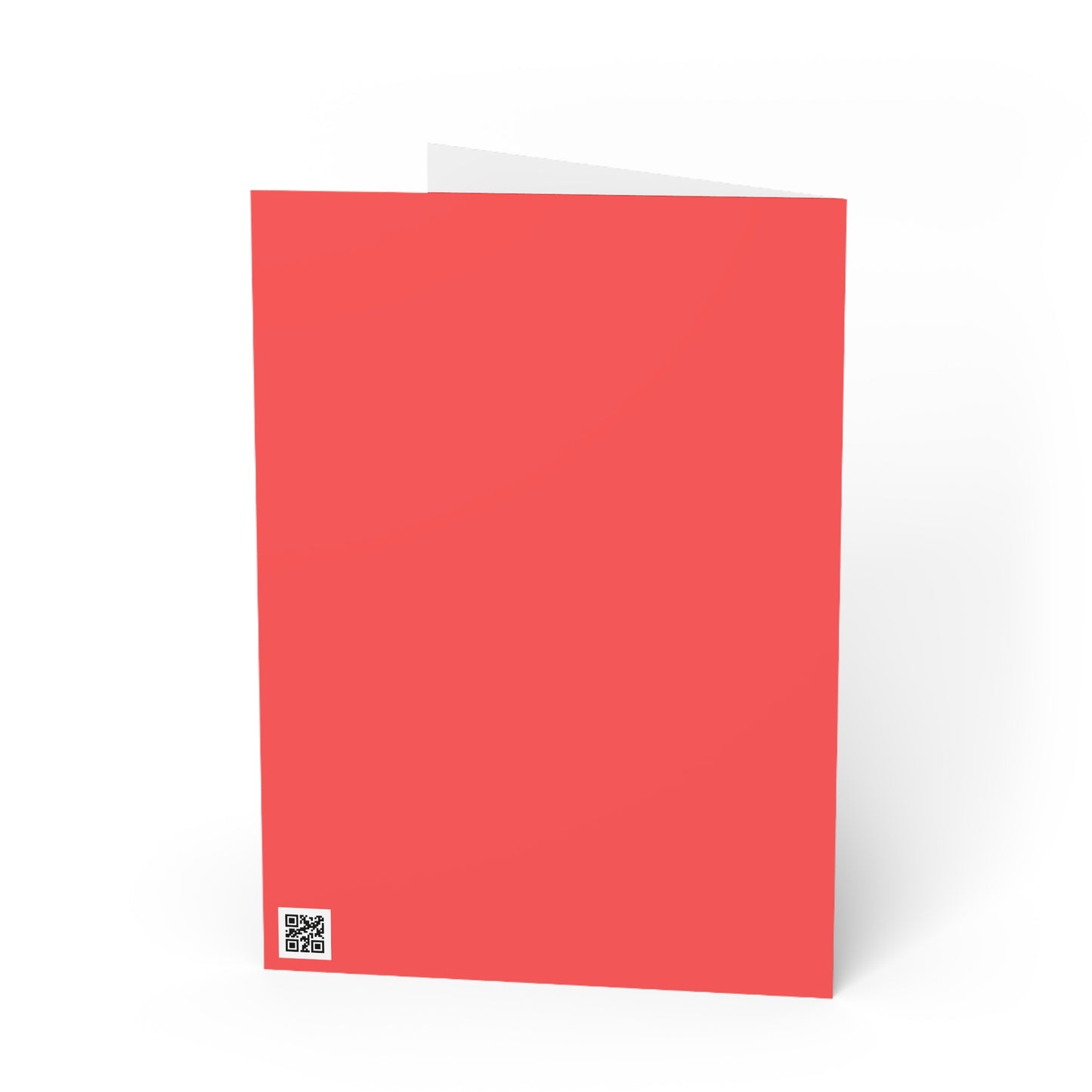 Red greeting card with a QR code on a white background