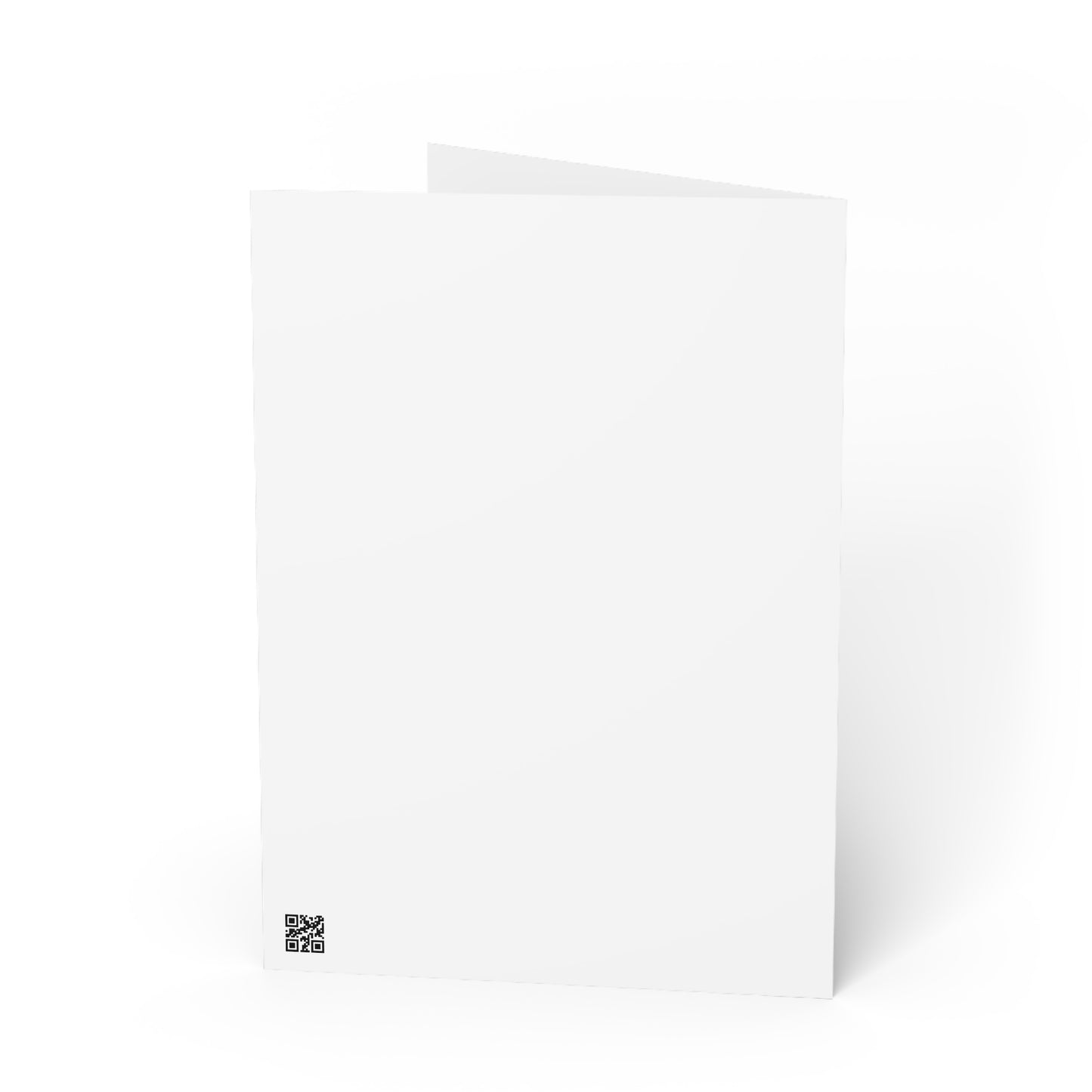 White greeting card with a QR code on a white background