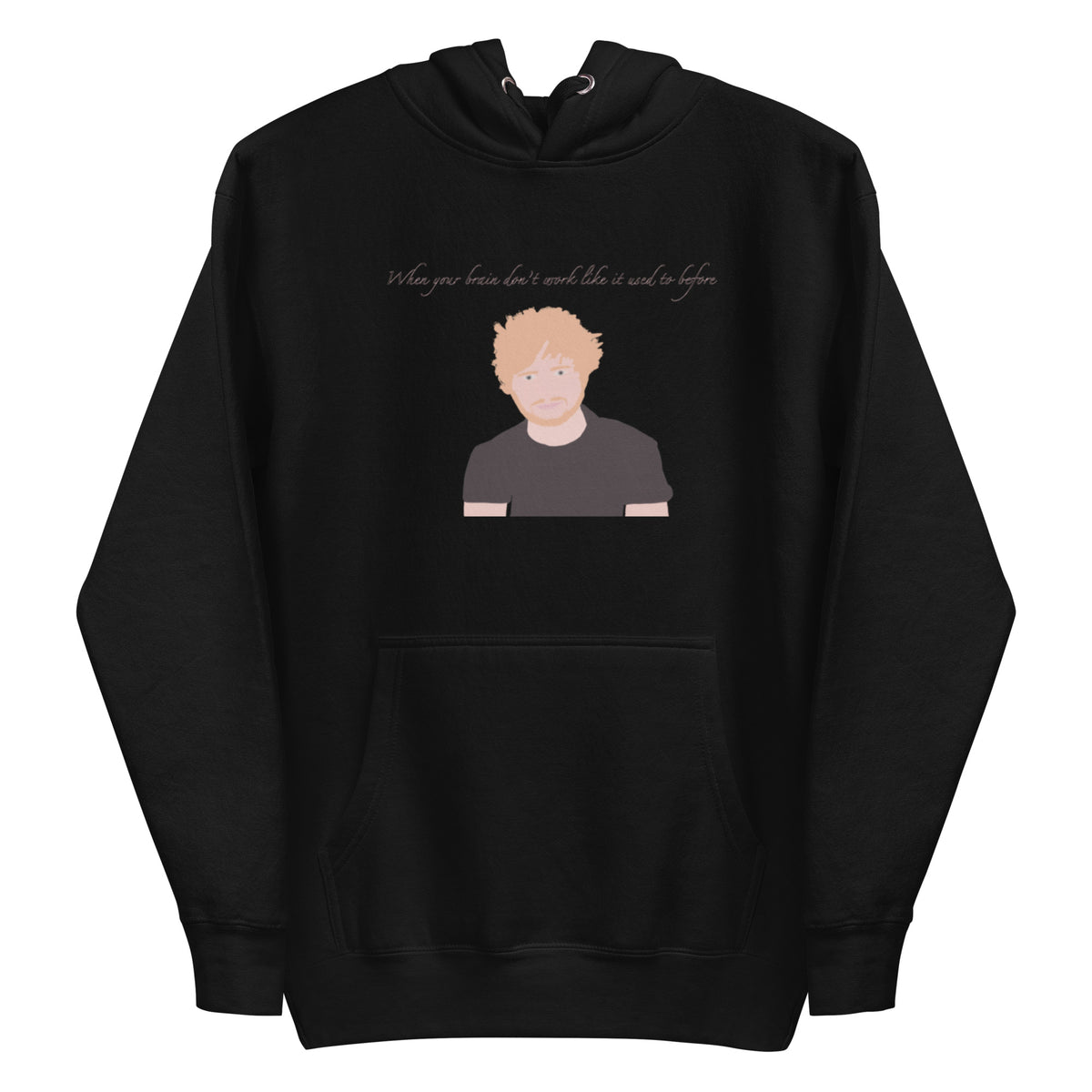 Black hoodie with white logo on a white background