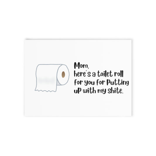 Roll of toilet paper with humorous text on a white background